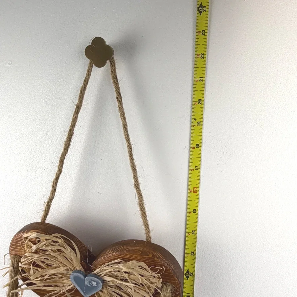 Rustic Wooden Heart Hanging Swing Shelf Brown Jute Rope Farmhouse Cottagecore
